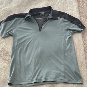KUHL Shadow poly Men's M Short Sleeve Polo Shirt zip collar. Sage/grey